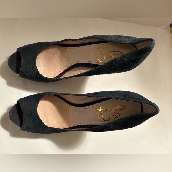 JOAN & DAVID - Blue Suede Purple Snake OpenToe High Heel Platforms - Sz 7M - Picture 2 of 14